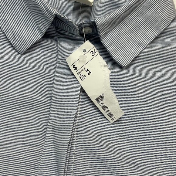 H&M Top Womens‎ 14 Blue Striped Eyelet Trim Button Down Shirt Cottagecore Beach - Picture 9 of 9
